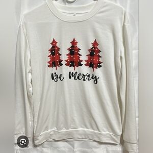 NWT 'Be Merry' Christmas Sweatshirt Lightweight Plaid Seasonal Holiday Size XL